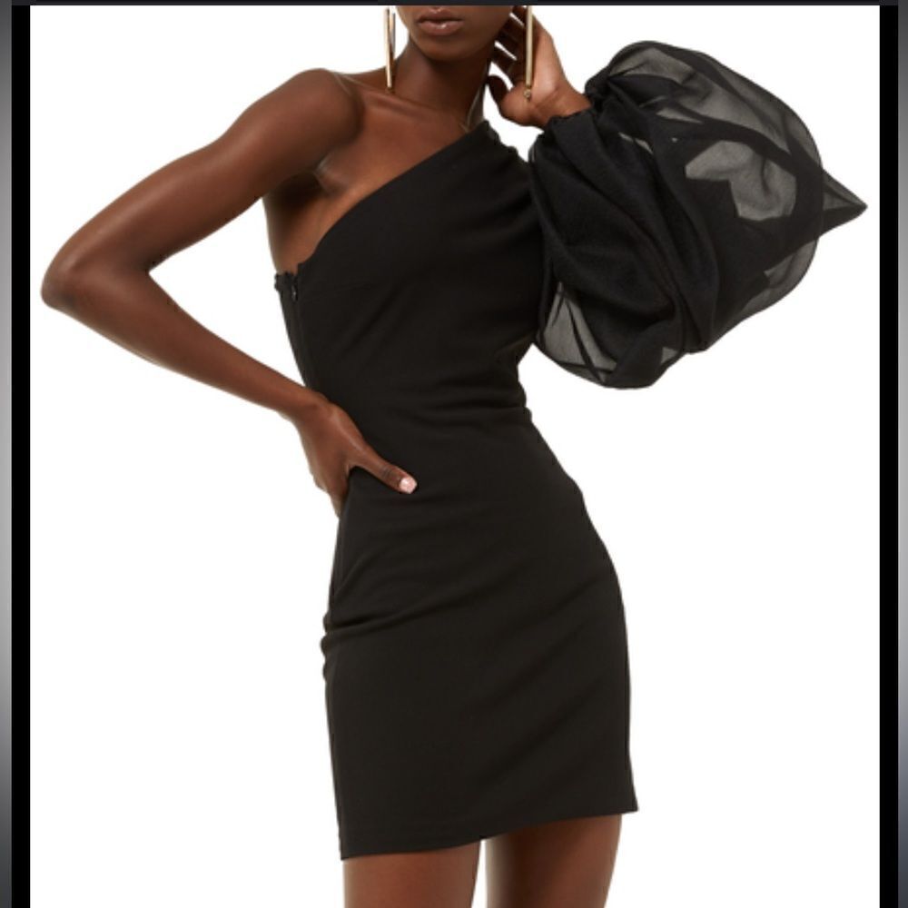 New Solace London Iona Black One Sleeve Mini Dress Size 4